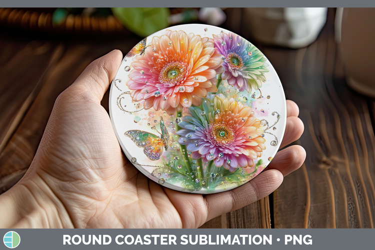 Flowers 02 Rainbow Summer Gerbera Daisy Round Coaster Sublim
