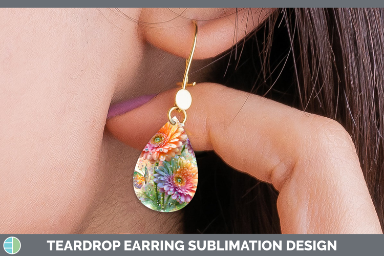 Flowers 02 Rainbow Summer Gerbera Daisy Teardrop Earrings Su