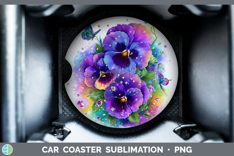 Flowers 02 Rainbow Summer Pansy Car Coaster Sublimation Des