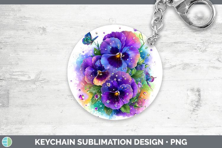 Flowers 02 Rainbow Summer Pansy Keychain Sublimation Keyring