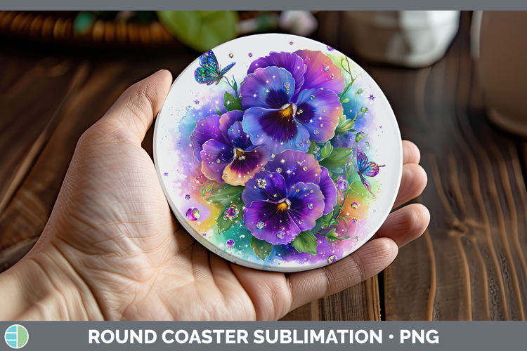 Flowers 02 Rainbow Summer Pansy Round Coaster Sublimation Co