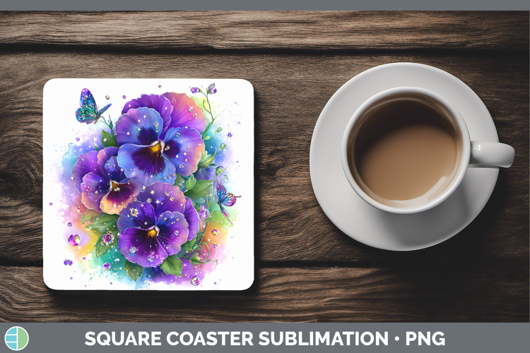 Flowers 02 Rainbow Summer Pansy Square Coaster Sublimation C