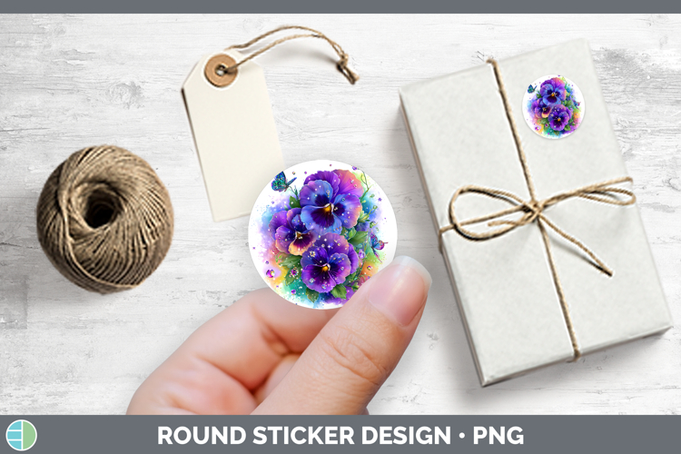 Flowers 02 Rainbow Summer Pansy Stickers | Round Labels Desi