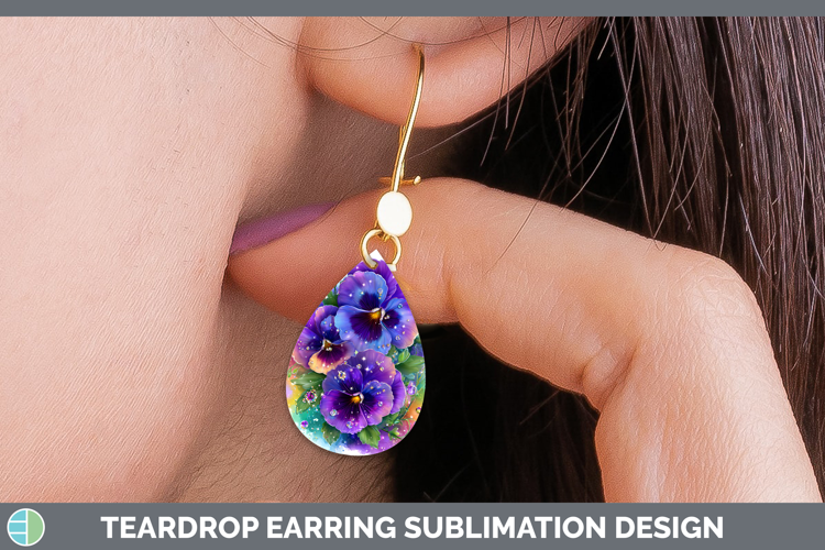Flowers 02 Rainbow Summer Pansy Teardrop Earrings Sublimatio