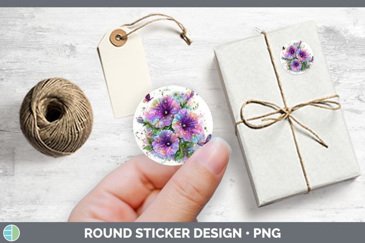 Flowers 02 Rainbow Summer Petunia Stickers | Round Labels De