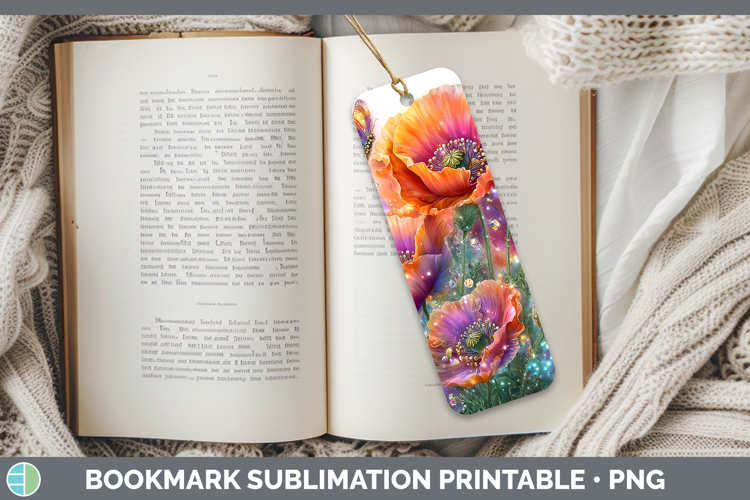 Flowers 02 Rainbow Summer Poppy Bookmark Sublimation Printab