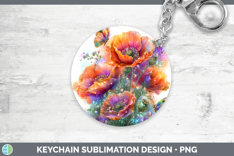 Flowers 02 Rainbow Summer Poppy Keychain Sublimation Keyring