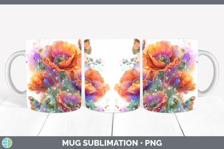 Flowers 02 Rainbow Summer Poppy Mug Wrap Sublimation Coffee