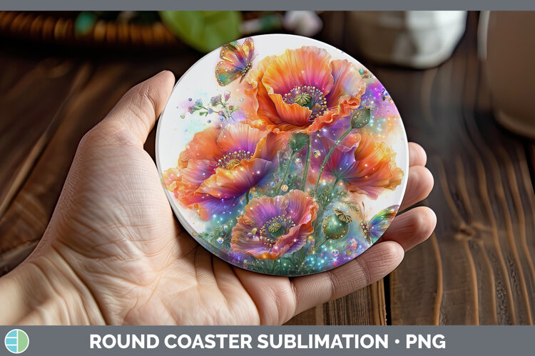 GorgeousFlowers 02 Rainbow Summer Round Coaster design.