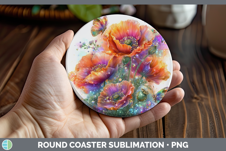 Flowers 02 Rainbow Summer Poppy Round Coaster Sublimation Co