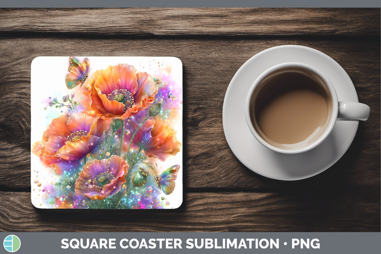 Flowers 02 Rainbow Summer Poppy Square Coaster Sublimation C