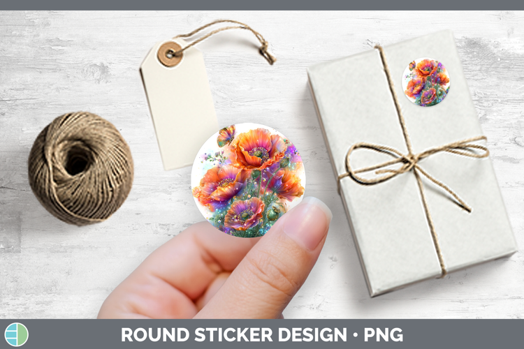Flowers 02 Rainbow Summer Poppy Stickers | Round Labels Desi