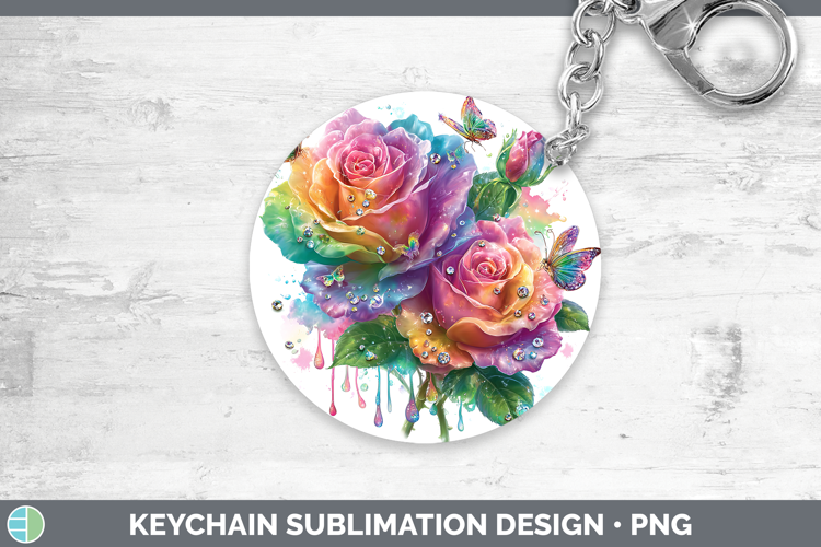 Flowers 02 Rainbow Summer Rose Keychain Sublimation Keyring