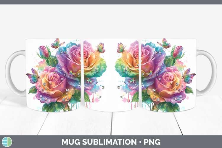 Flowers 02 Rainbow Summer Rose Mug Wrap Sublimation Coffee C