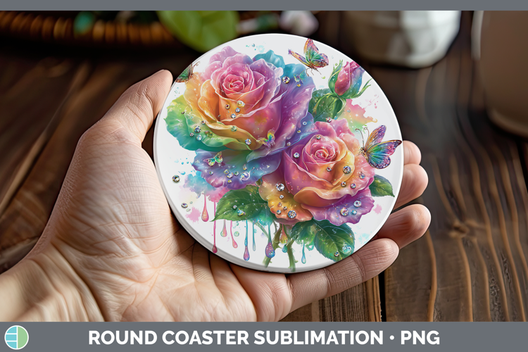 Flowers 02 Rainbow Summer Rose Round Coaster Sublimation Coa
