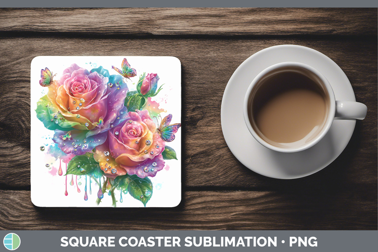 Flowers 02 Rainbow Summer Rose Square Coaster Sublimation Co