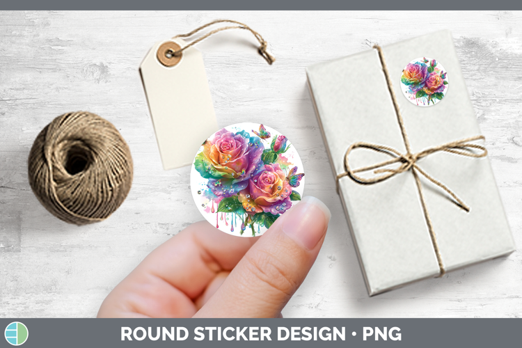 Flowers 02 Rainbow Summer Rose Stickers | Round Labels Desig