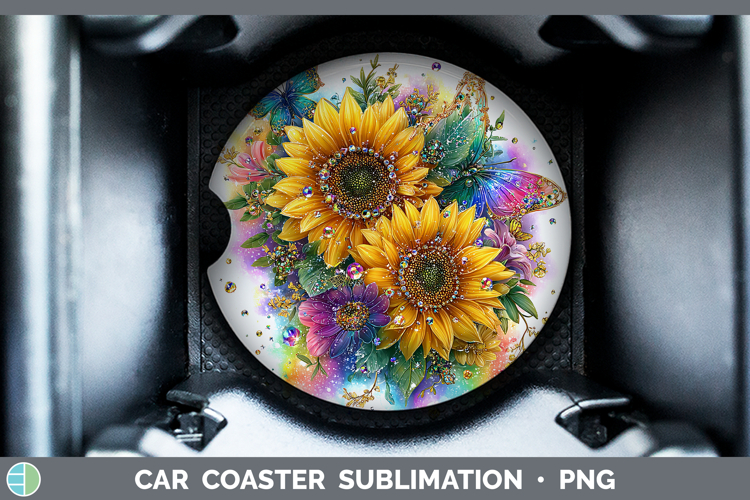 Flowers 02 Rainbow Summer Sunflower Car Coaster Sublimation