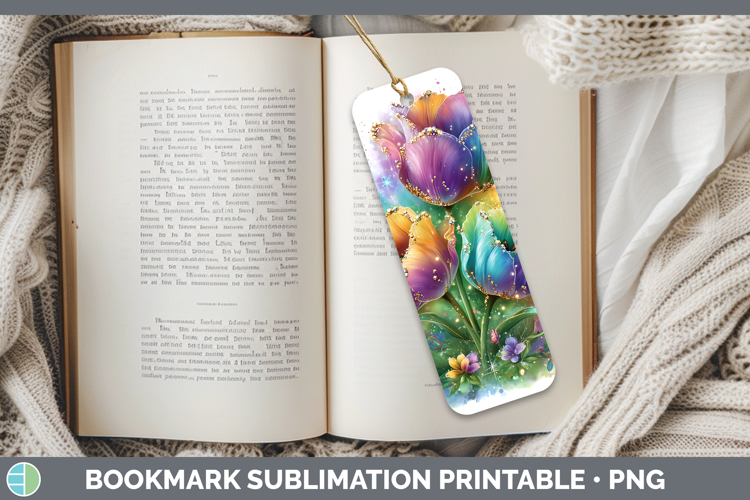 Flowers 02 Rainbow Summer Tulip Bookmark Sublimation Printab