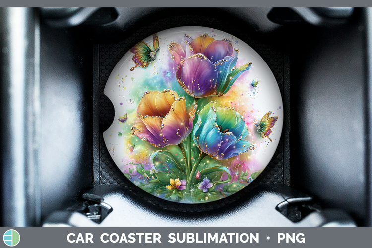 Flowers 02 Rainbow Summer Tulip Car Coaster Sublimation Des