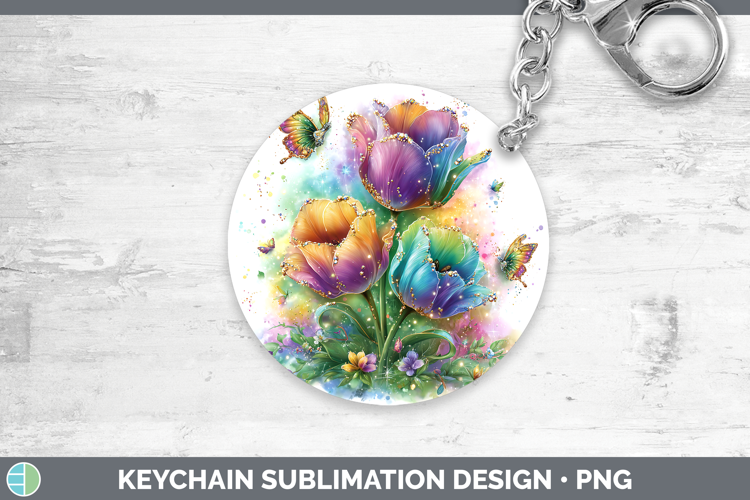Flowers 02 Rainbow Summer Tulip Keychain Sublimation Keyring