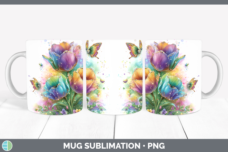 Flowers 02 Rainbow Summer Tulip Mug Wrap Sublimation Coffee