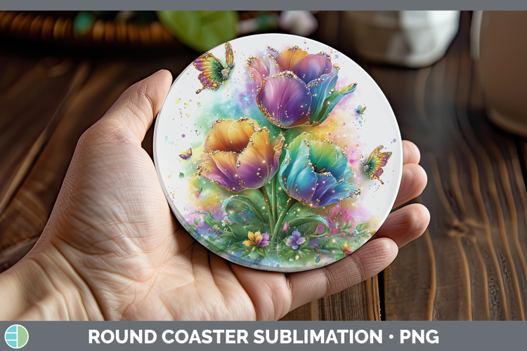 Flowers 02 Rainbow Summer Tulip Round Coaster Sublimation Co