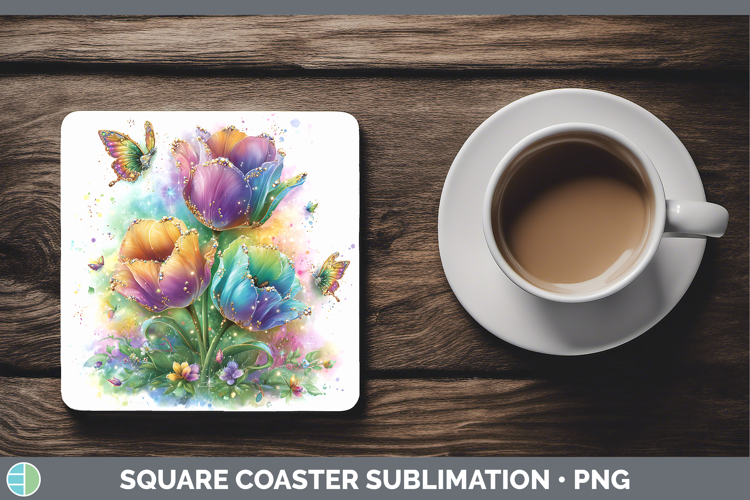 Flowers 02 Rainbow Summer Tulip Square Coaster Sublimation C