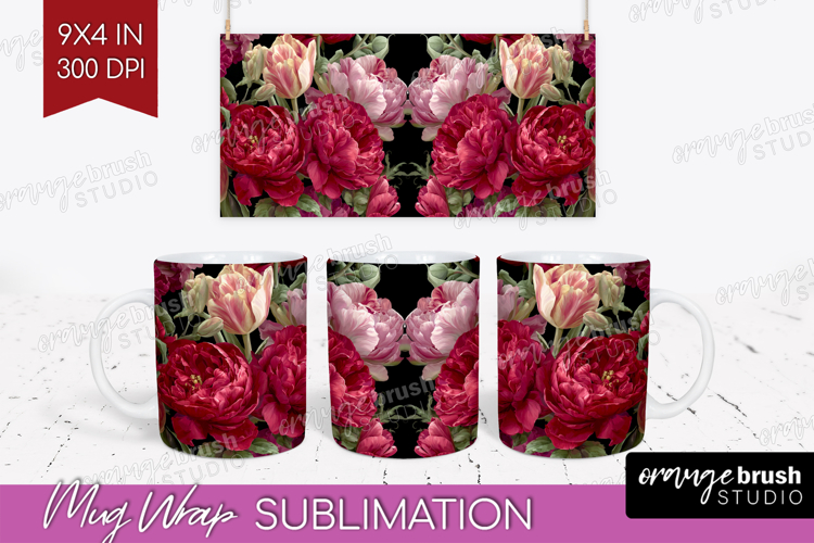 Floral Mug Wrap - Sping Flowers Mug PNG Sublimation