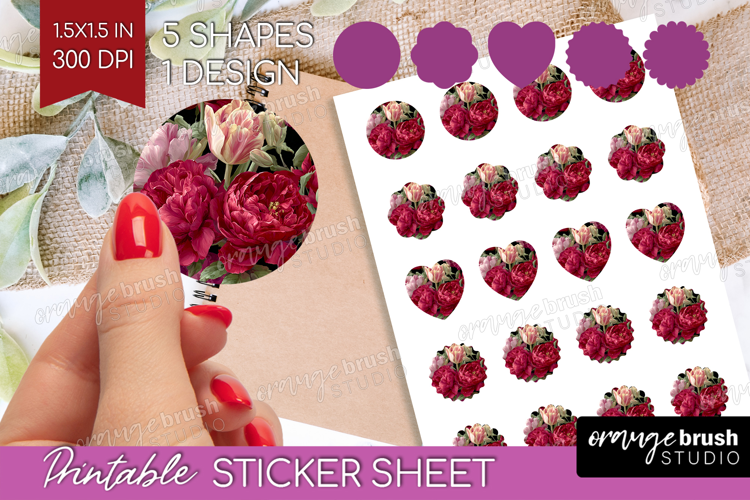 Floral Round Sticker - Sping Flowers Printable Sticker Sheet