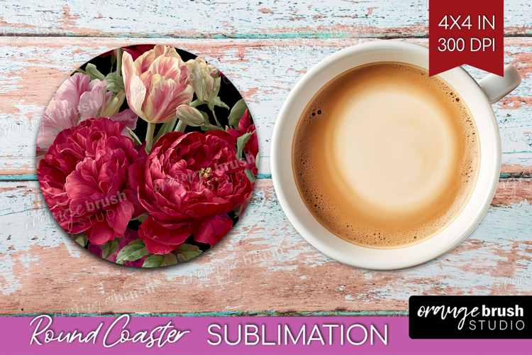 Floral Round Coaster - Sping Flowers Coaster PNG Sublimation