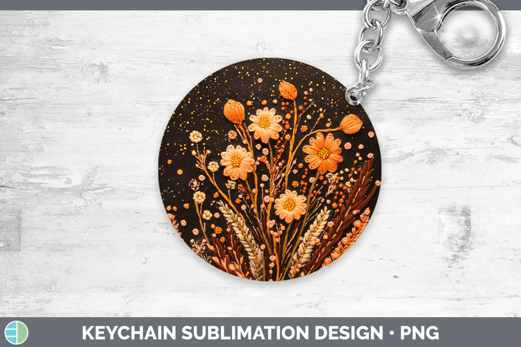 Flowers 03 Embroider Acacia Keychain Sublimation Keyring Des