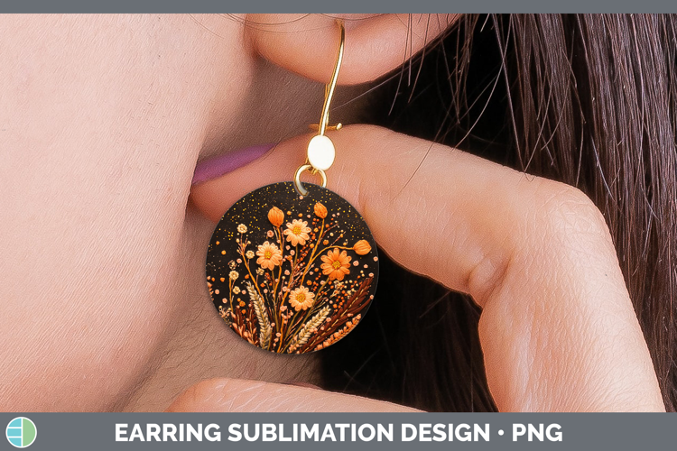 Flowers 03 Embroider Acacia Round Earrings Sublimation Earri