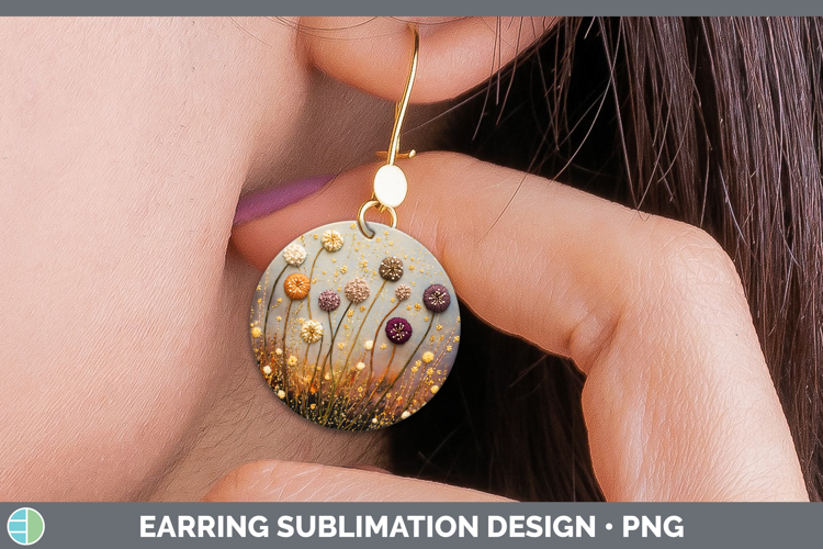 Flowers 03 Embroider Allium Round Earrings Sublimation Earri