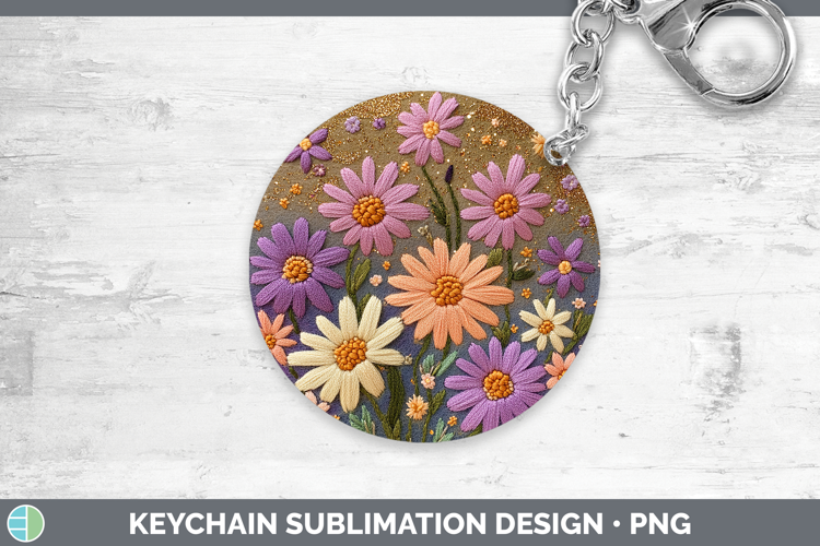 Flowers 03 Embroider Aster Keychain Sublimation Keyring Desi