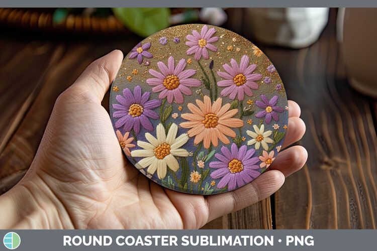 GorgeousFlowers 03 Embroider Round Coaster design.