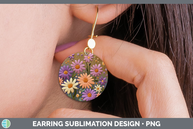 Flowers 03 Embroider Aster Round Earrings Sublimation Earrin