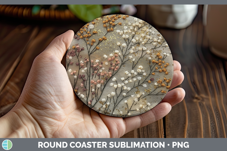 Flowers 03 Embroider Babys Breath Gypsophila Round Coaster S