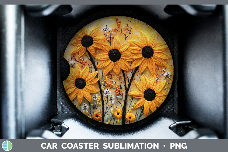 Flowers 03 Embroider Black-eyed Susan Car Coaster Sublimatio