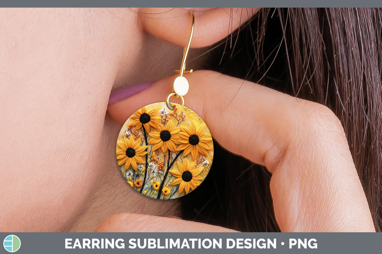Flowers 03 Embroider Black-eyed Susan Round Earrings Sublima