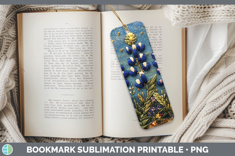 Flowers 03 Embroider Bluebonnet Bookmark Sublimation Printab
