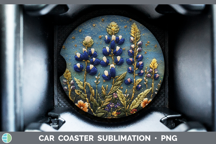 Flowers 03 Embroider Bluebonnet Car Coaster Sublimation Des