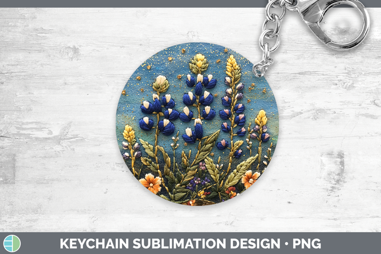 Flowers 03 Embroider Bluebonnet Keychain Sublimation Keyring