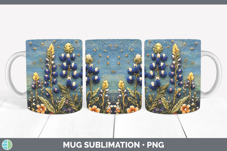 Flowers 03 Embroider Bluebonnet Mug Wrap Sublimation Coffee