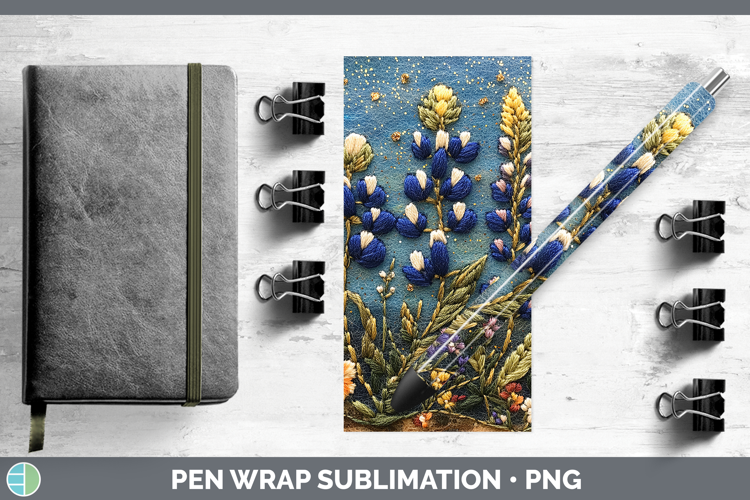 Flowers 03 Embroider Bluebonnet Pen Wrap Sublimation Pen Des