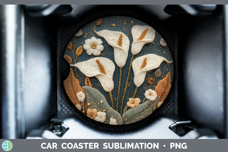 Flowers 03 Embroider Calla Lily Car Coaster Sublimation Des