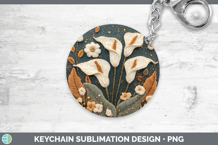 Flowers 03 Embroider Calla Lily Keychain Sublimation Keyring