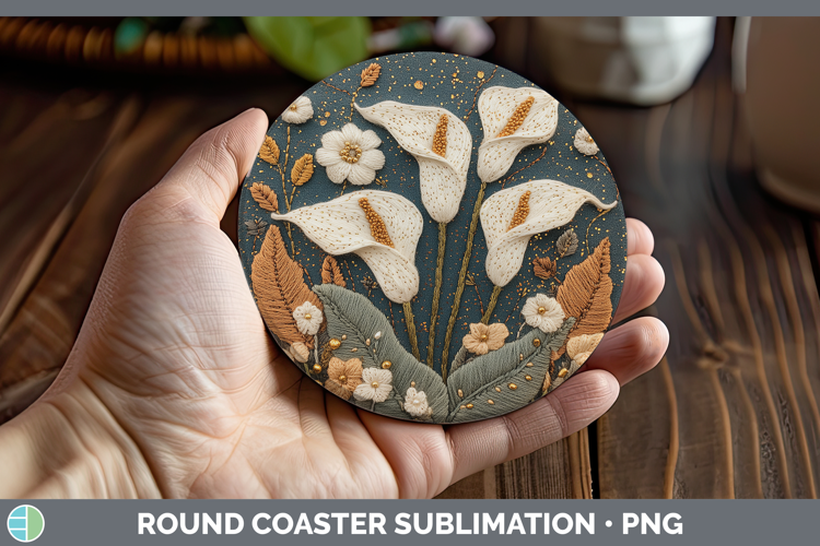 Flowers 03 Embroider Calla Lily Round Coaster Sublimation Co