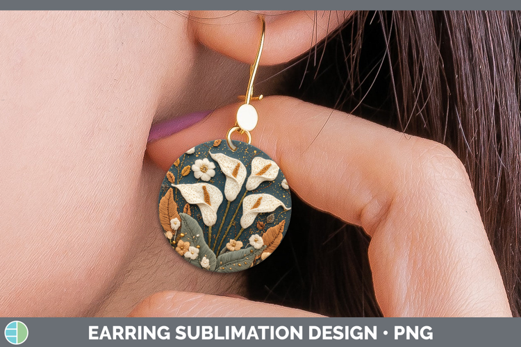 Flowers 03 Embroider Calla Lily Round Earrings Sublimation E