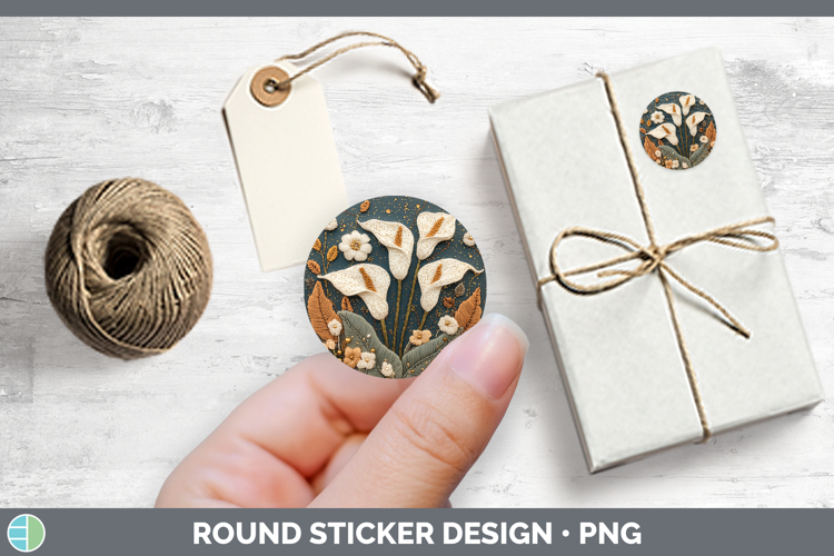 Flowers 03 Embroider Calla Lily Stickers | Round Labels Desi